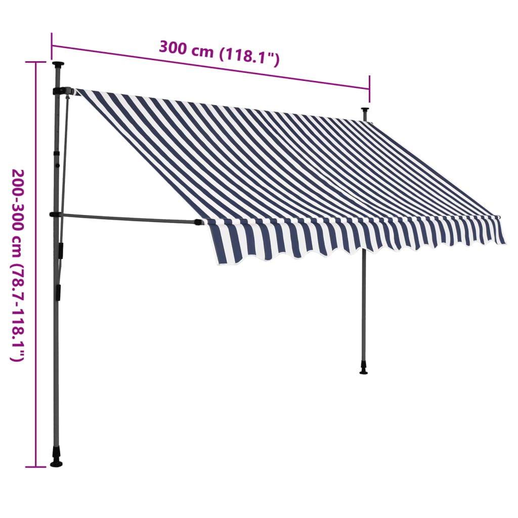 Einziehbare Markise Handbetrieben mit LED 300 cm Blau und Weiß