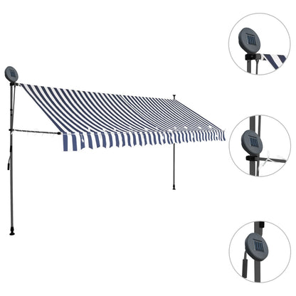 Einziehbare Markise Handbetrieben mit LED 350 cm Blau und Weiß