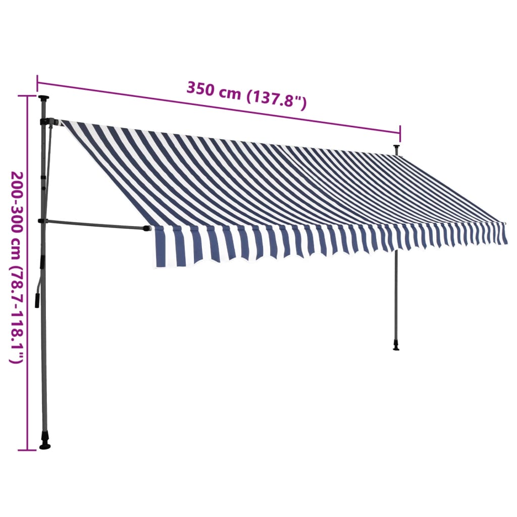 Einziehbare Markise Handbetrieben mit LED 350 cm Blau und Weiß