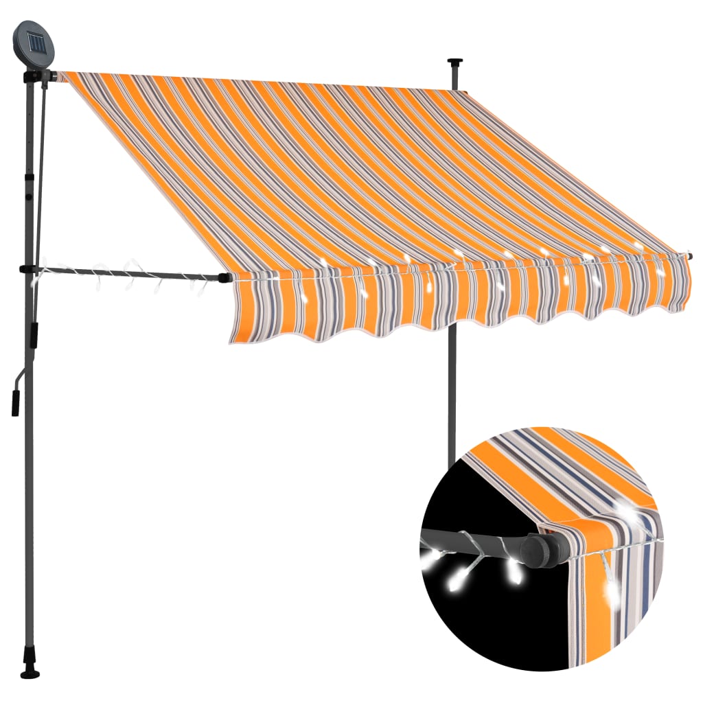 Einziehbare Markise Handbetrieben mit LED 150 cm Gelb und Blau