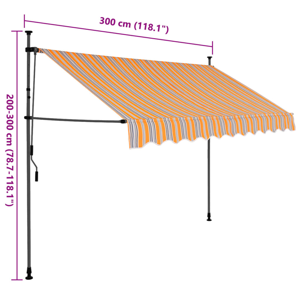 Einziehbare Markise Handbetrieben mit LED 300 cm Gelb und Blau