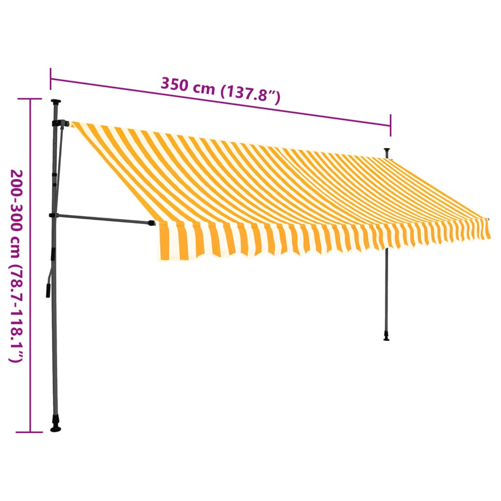 Einziehbare Markise Handbetrieben mit LED 350 cm Weiß Orange