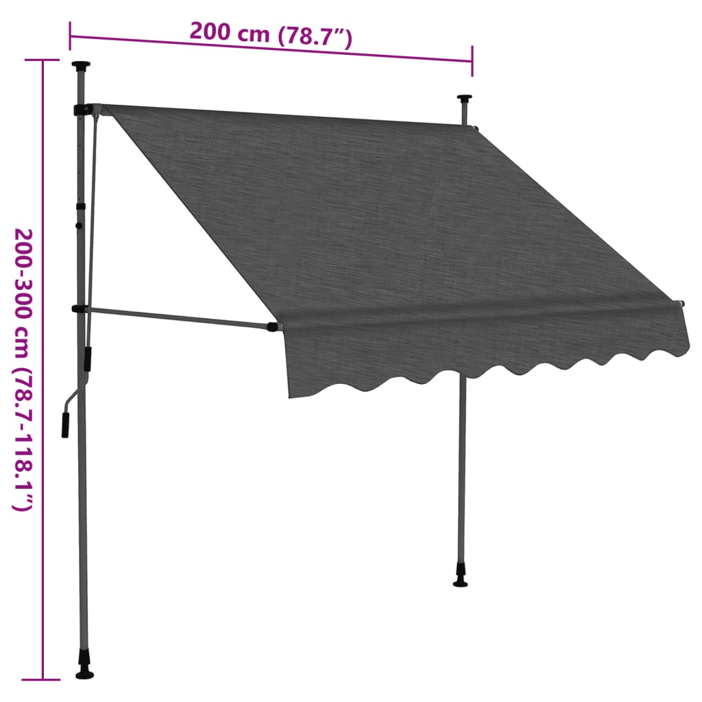 Einziehbare Markise Handbetrieben mit LED 200 cm Anthrazit