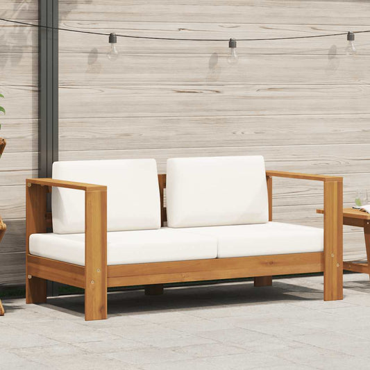 Gartensofa mit Kissen 140 cm Akazien Massivholz Cremeweiß