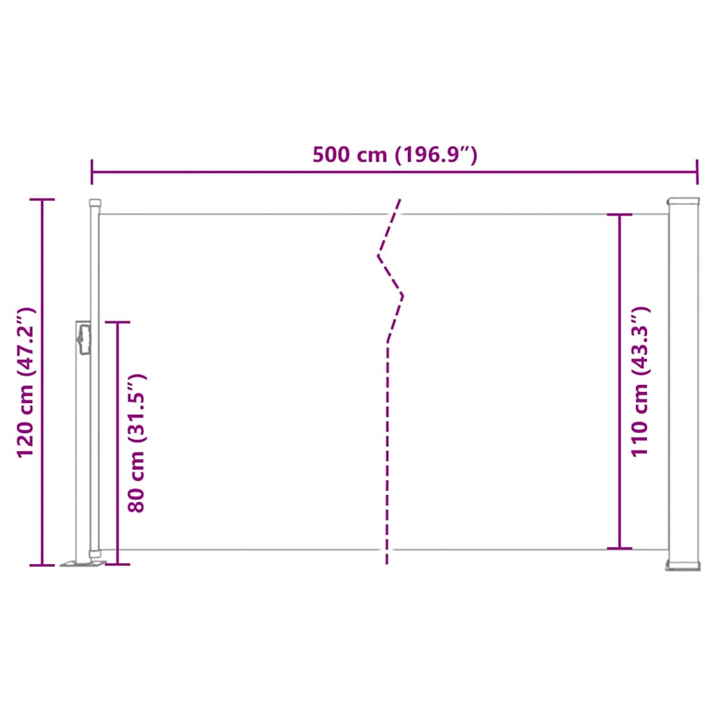 Ausziehbare Seitenmarkise 120×500 cm Creme