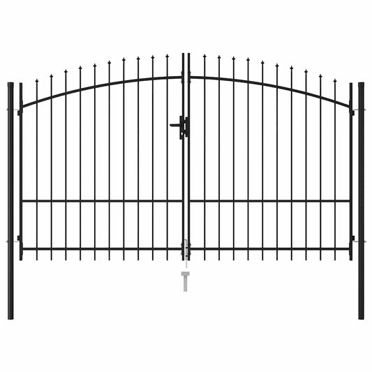 Zauntor Doppelflügel mit Speerspitzen Stahl 3 x 1,75 m Schwarz