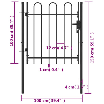 Zauntor Einzelflügel Gewölbte Spitze Stahl 1 x 1 m Schwarz