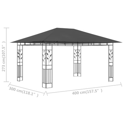 Pavillon mit Moskitonetz 4x3x2,73 m Anthrazit 180 g/m²
