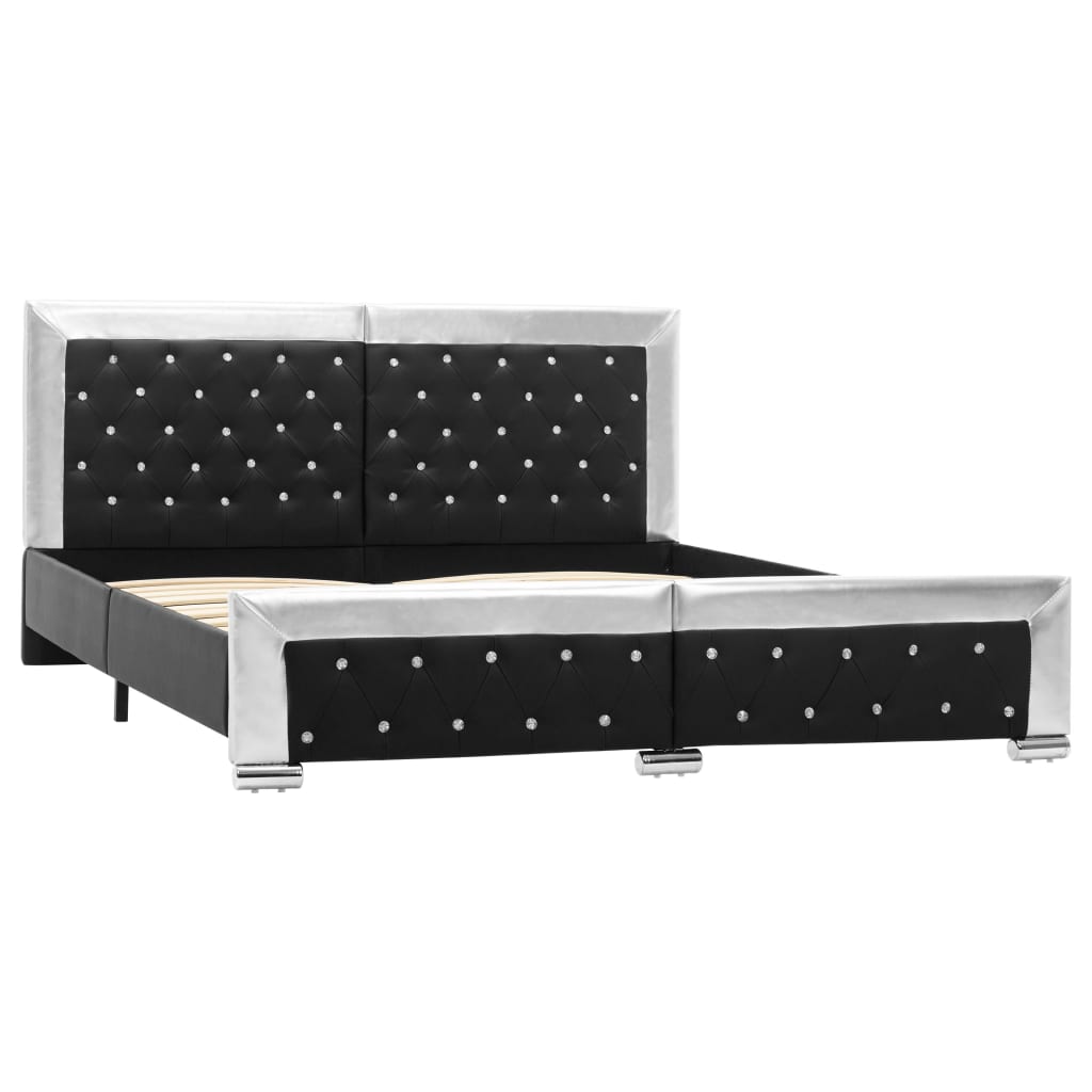 Bettgestell Schwarz Kunstleder 160×200 cm