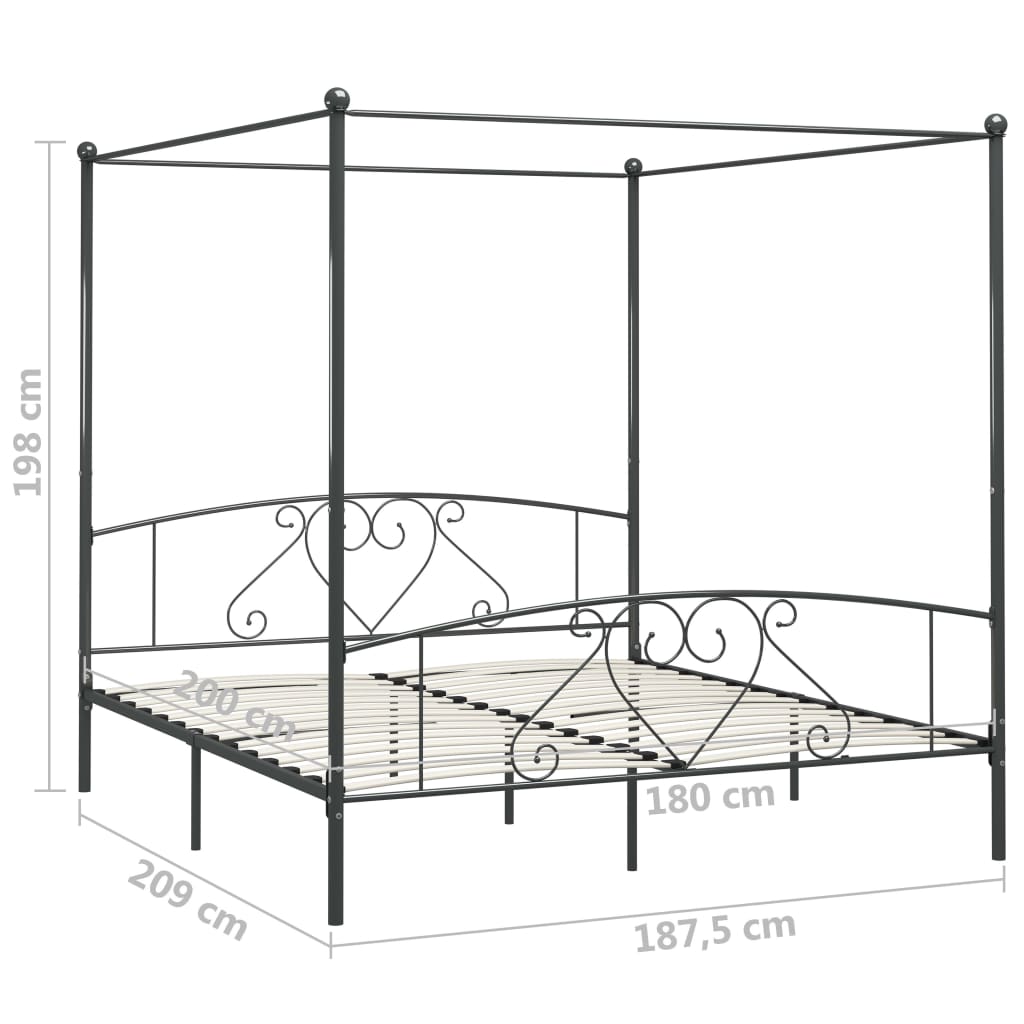 Himmelbett-Gestell Grau Metall 180 x 200 cm