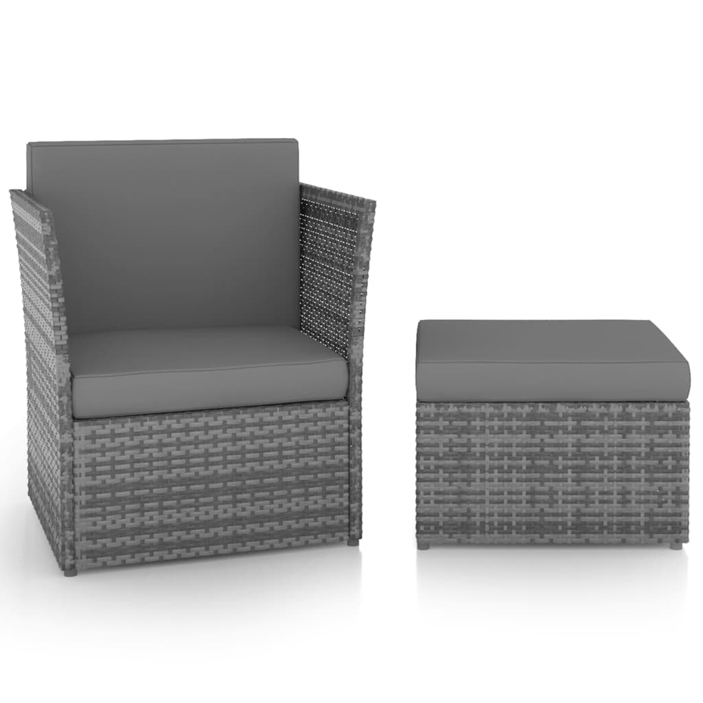 Havestol med skammel polyrattan antracit
