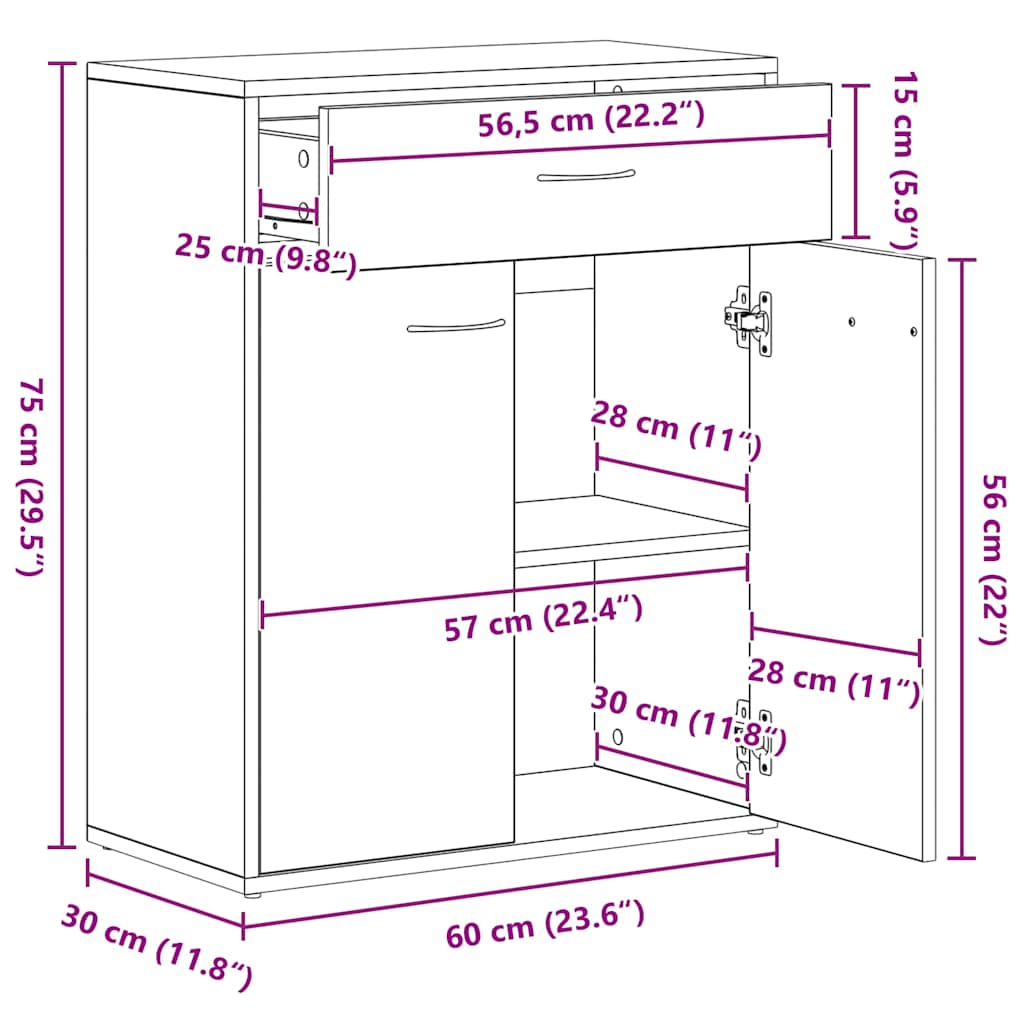 Sideboard Betongrau 60x30x75 cm Holzwerkstoff