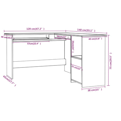 Eckschreibtisch L-Form Sonoma-Eiche 120x140x75 cm Holzwerkstoff