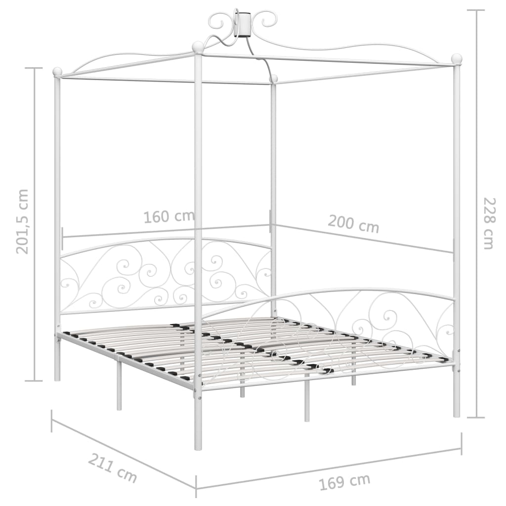 Himmelbett-Gestell Weiß Metall 160 x 200 cm