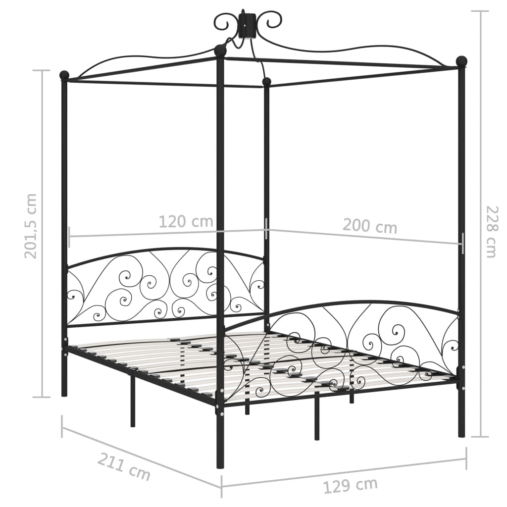 Himmelbett-Gestell Schwarz Metall 120 x 200 cm