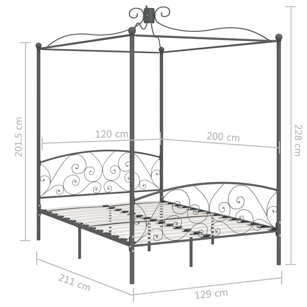 Himmelbett-Gestell Grau Metall 120 x 200 cm