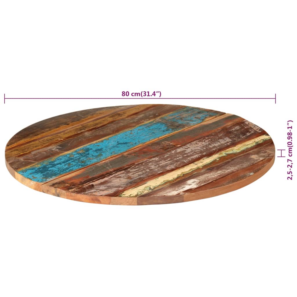 Tischplatte Rund 80 cm 25-27 mm Altholz Massiv