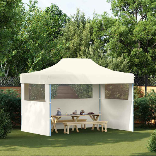 Profi-Partyzelt Faltbar mit 3 Seitenwänden 3×4m Stahl Creme
