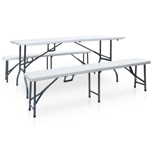 Sammenklappeligt havebord med 2 bænke 180 cm stål og HDPE Hvid