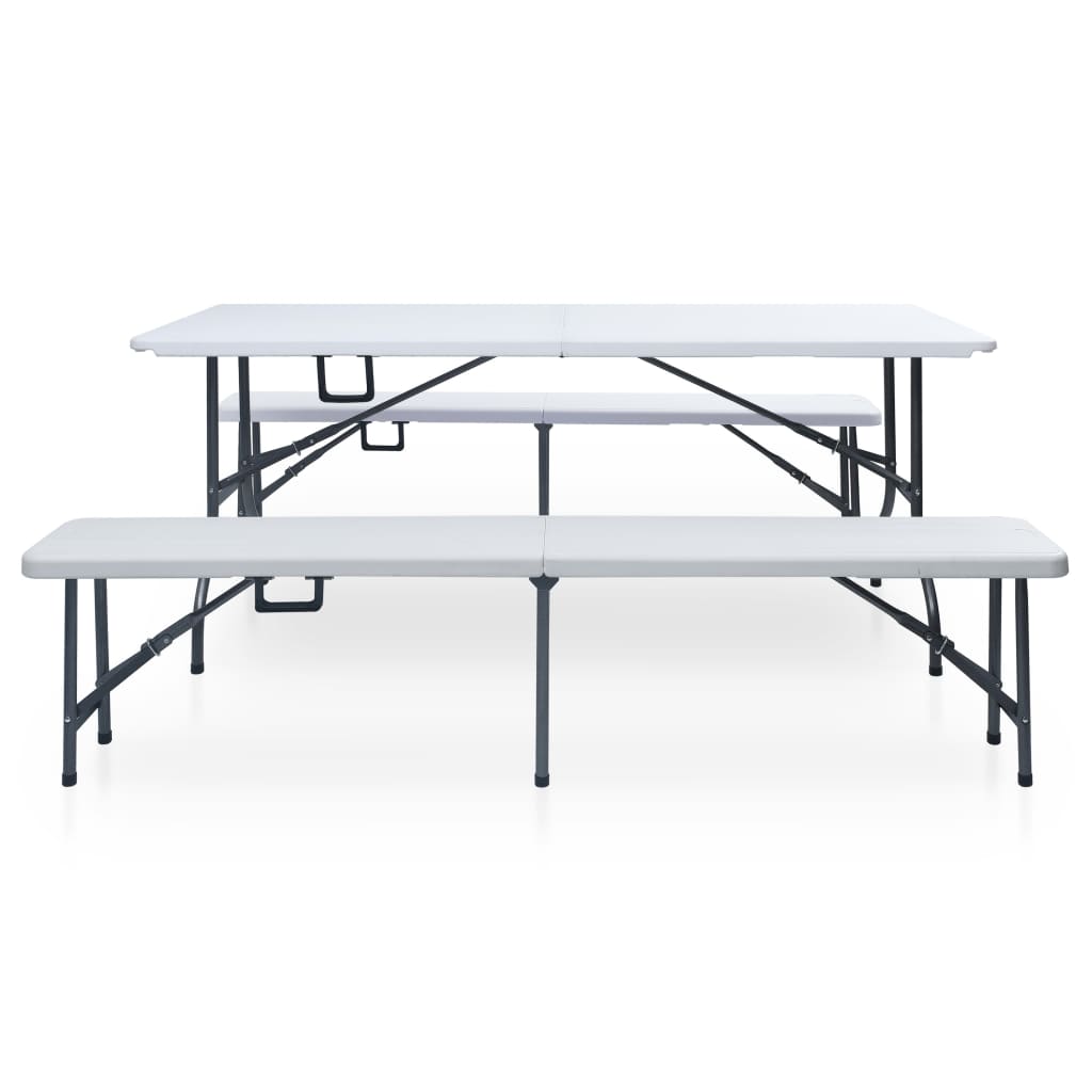 Sammenklappeligt havebord med 2 bænke 180 cm stål og HDPE Hvid