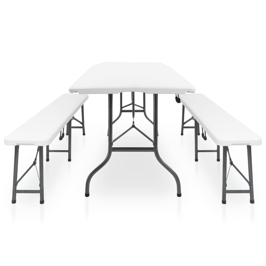 Sammenklappeligt havebord med 2 bænke 180 cm stål og HDPE Hvid