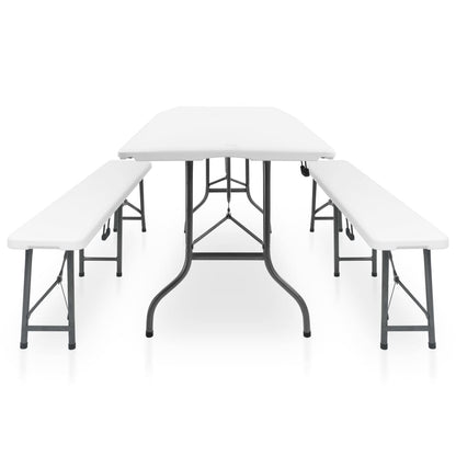 Sammenklappeligt havebord med 2 bænke 180 cm stål og HDPE Hvid