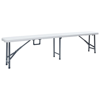 Sammenklappeligt havebord med 2 bænke 180 cm stål og HDPE Hvid