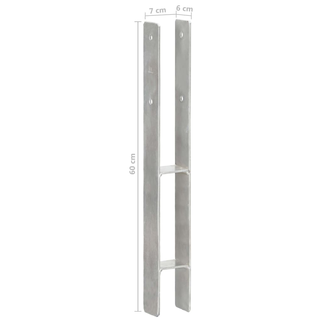 Stolpestøtte 2 Stk Sølv 7×6×60 cm Galvaniseret Stål