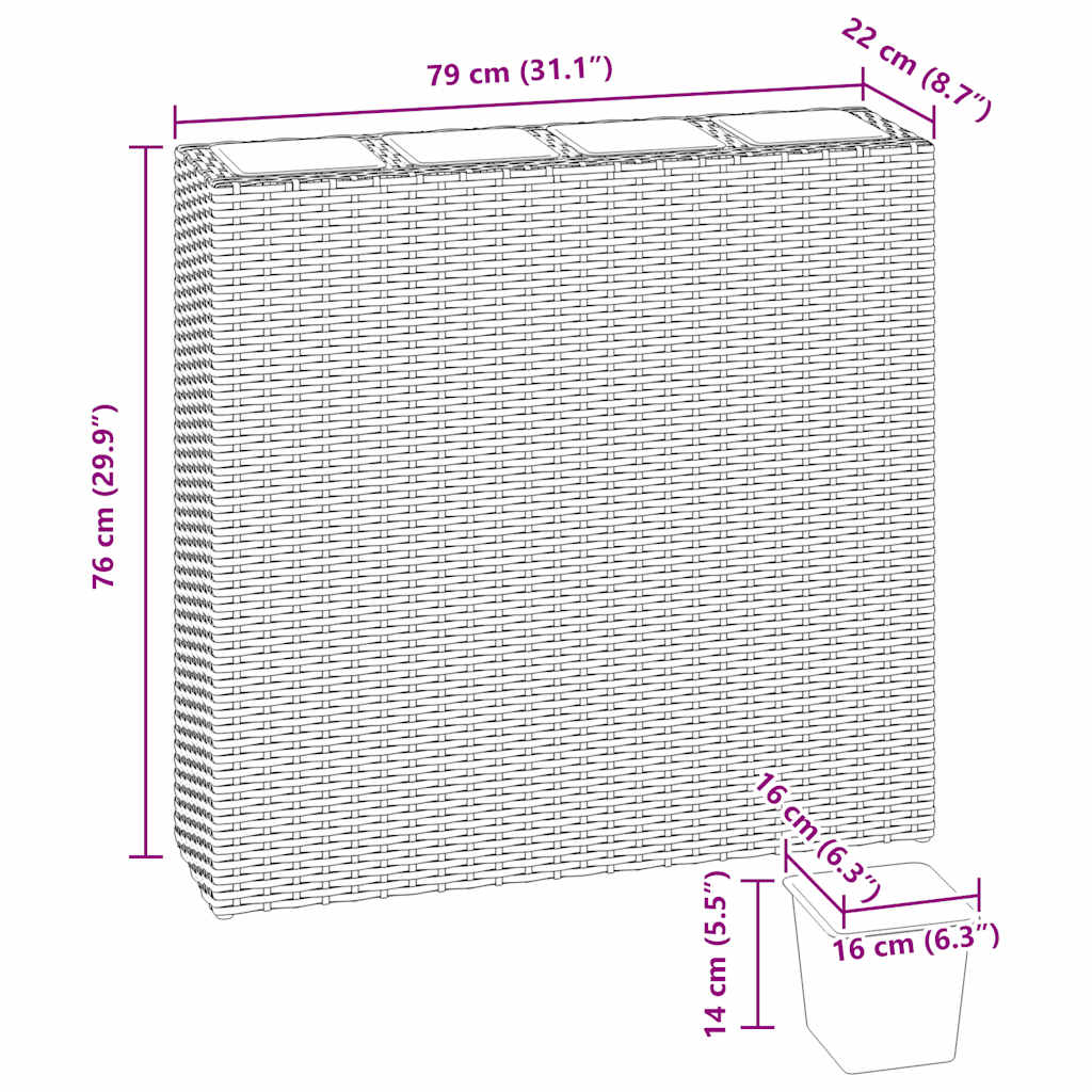 Garten-Hochbeet mit 4 Töpfen 2 Stk. Poly Rattan Braun