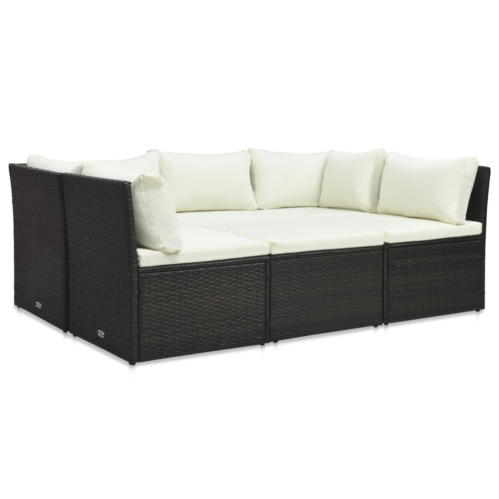 4-delt Have Lounge Sæt med Puder Poly-Rattan Brun