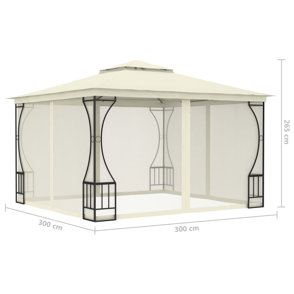 Pavillon med net 300x300x265 cm creme