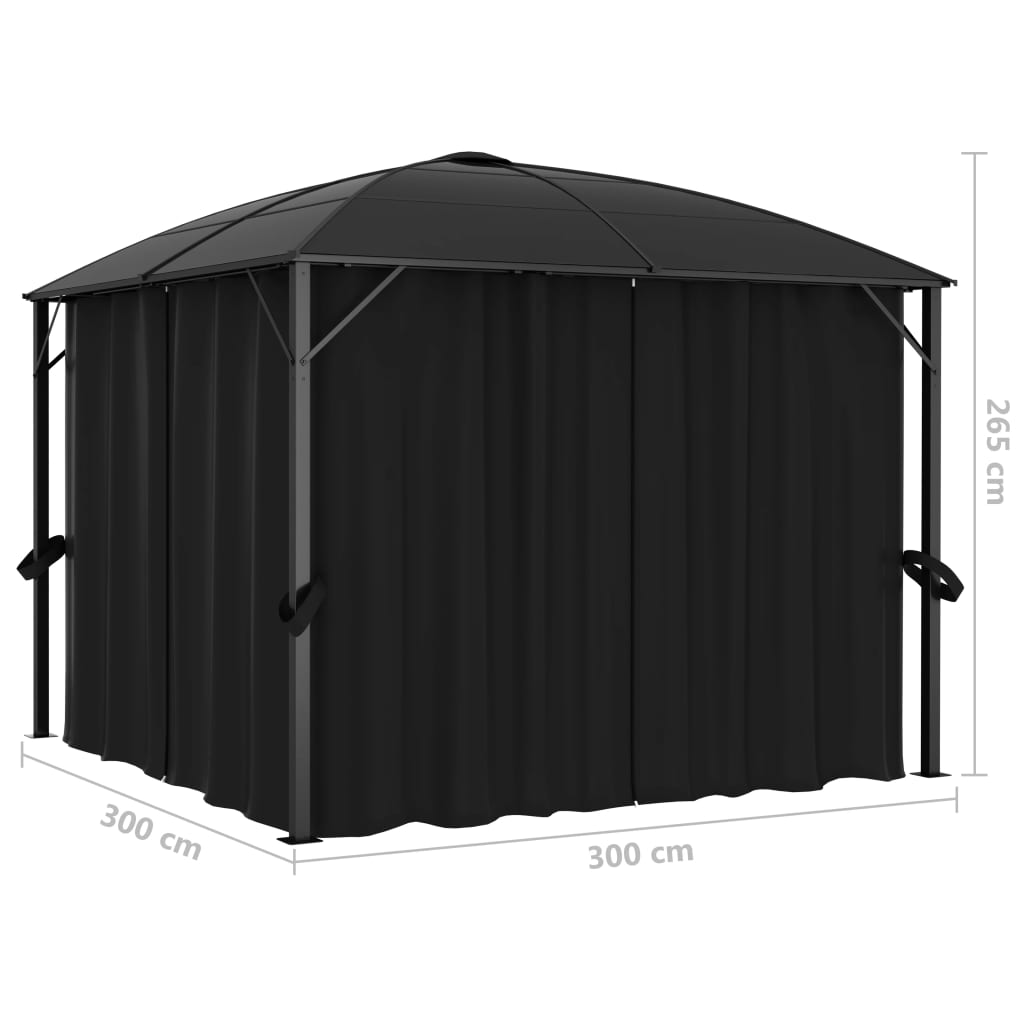 Pavillon mit Vorhängen 300 x 300 x 265 cm Anthrazit