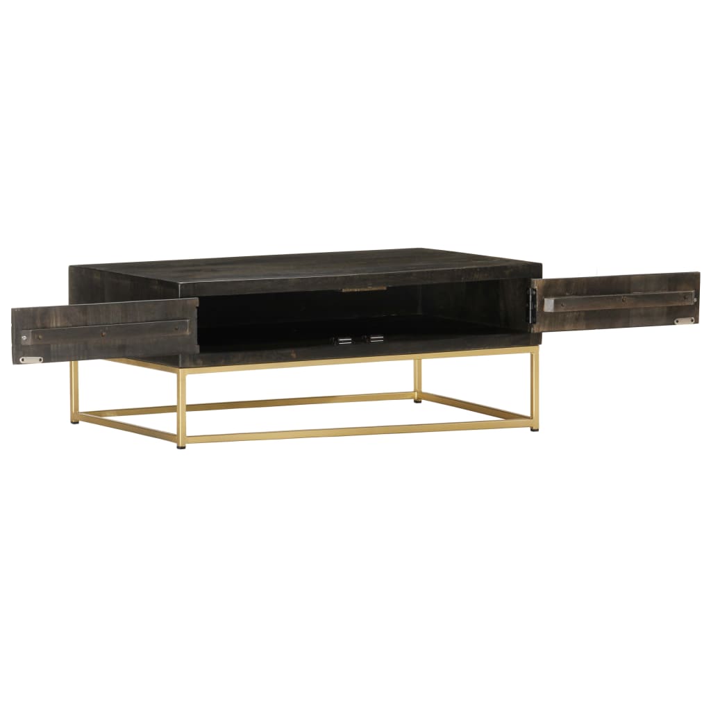 Sofabord Sort og Guld 90 x 50 x 35 cm Massivt mangotræ
