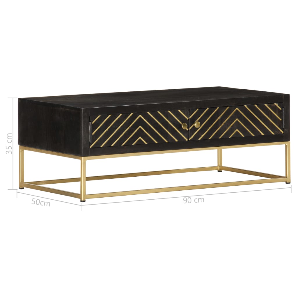 Sofabord Sort og Guld 90 x 50 x 35 cm Massivt mangotræ