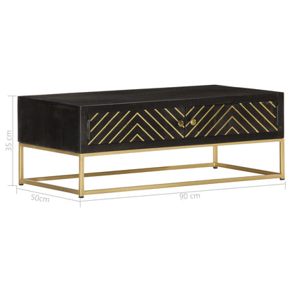 Sofabord Sort og Guld 90 x 50 x 35 cm Massivt mangotræ