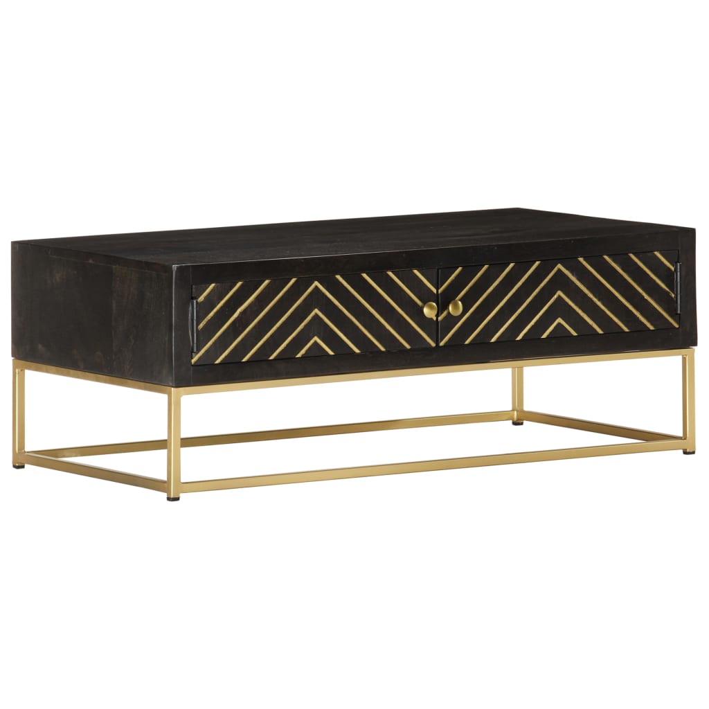 Sofabord Sort og Guld 90 x 50 x 35 cm Massivt mangotræ