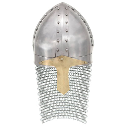 Kreuzritter-Helm Antik Replik LARP Silbern Stahl
