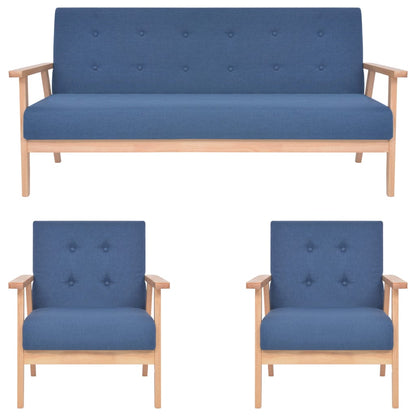 3-tlg. Sofagarnitur Stoff Blau
