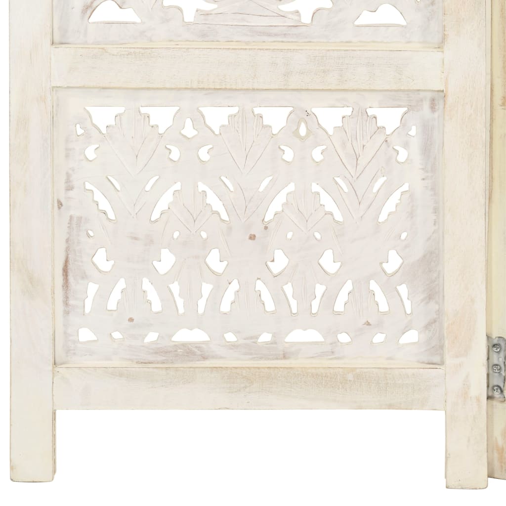 5tlg. Raumteiler Handgeschnitzt Weiß 200×165cm Mango Massivholz