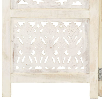 5tlg. Raumteiler Handgeschnitzt Weiß 200×165cm Mango Massivholz