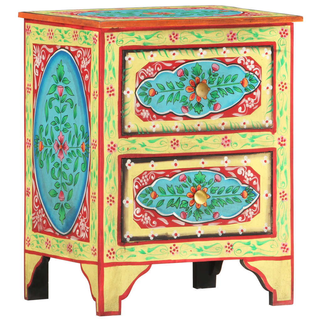 Handbemalter Nachttisch 40×30×50 cm Mango Massivholz