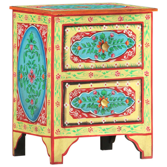 Handbemalter Nachttisch 40×30×50 cm Mango Massivholz