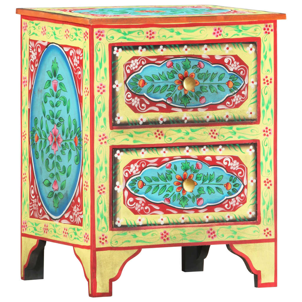 Handbemalter Nachttisch 40×30×50 cm Mango Massivholz