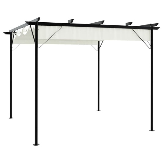 Pergola mit Versenkbarem Dach Cremeweiß 3x3 m Stahl