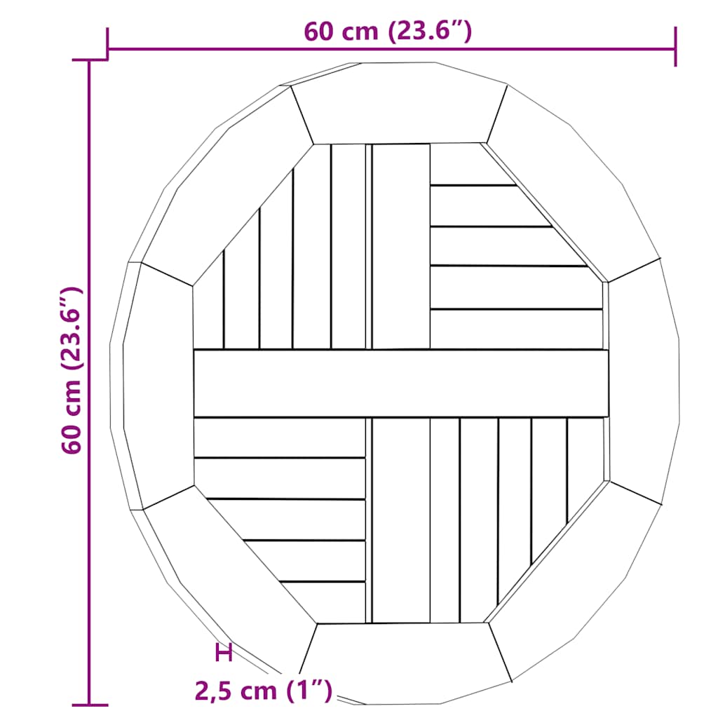 Tischplatte Massivholz Teak Rund 2,5 cm 60 cm