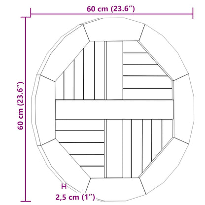 Tischplatte Massivholz Teak Rund 2,5 cm 60 cm