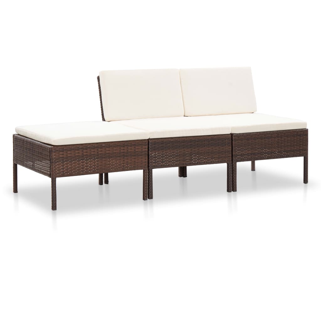 3-delt Have Lounge Sæt med Puder Poly Rattan Brown