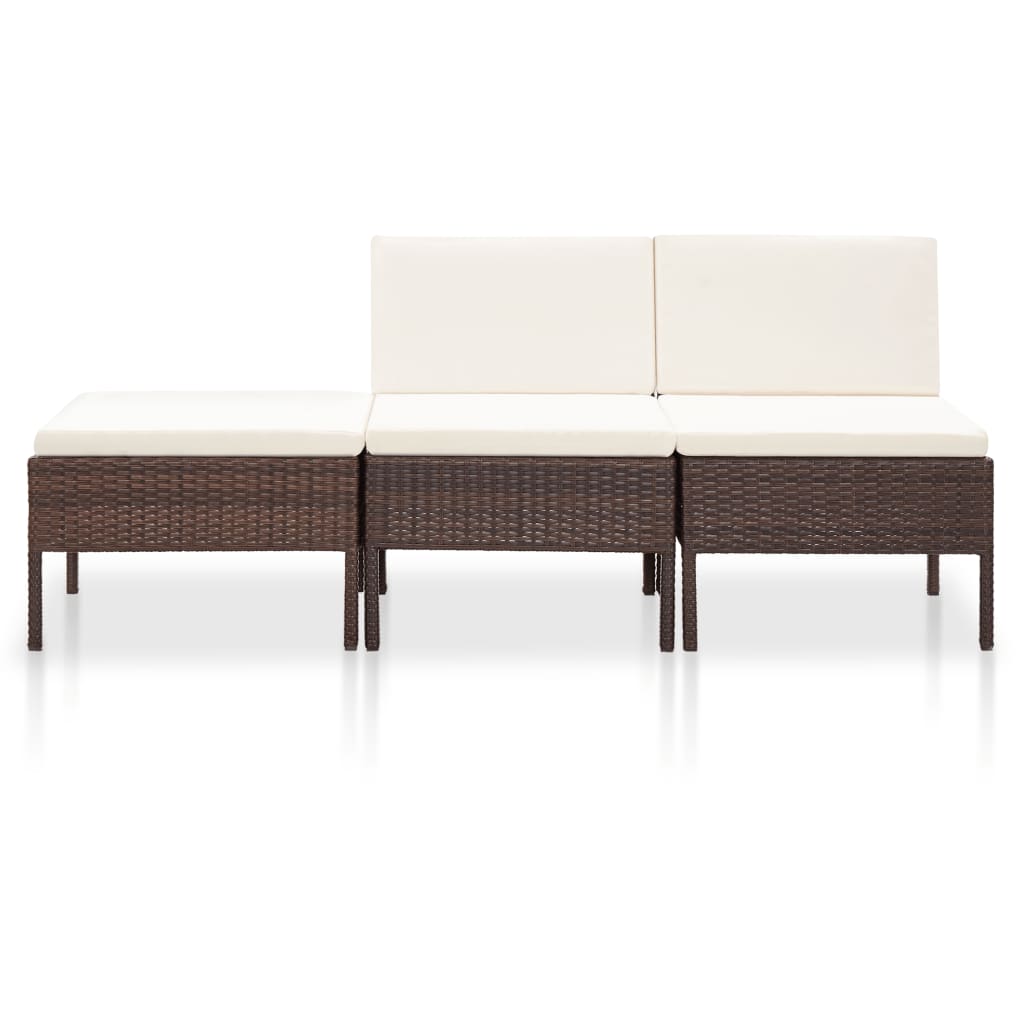 3-delt Have Lounge Sæt med Puder Poly Rattan Brown