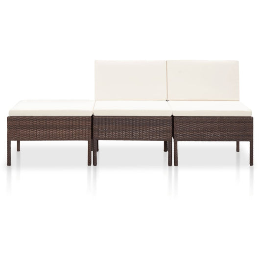 3-delt Have Lounge Sæt med Puder Poly Rattan Brown