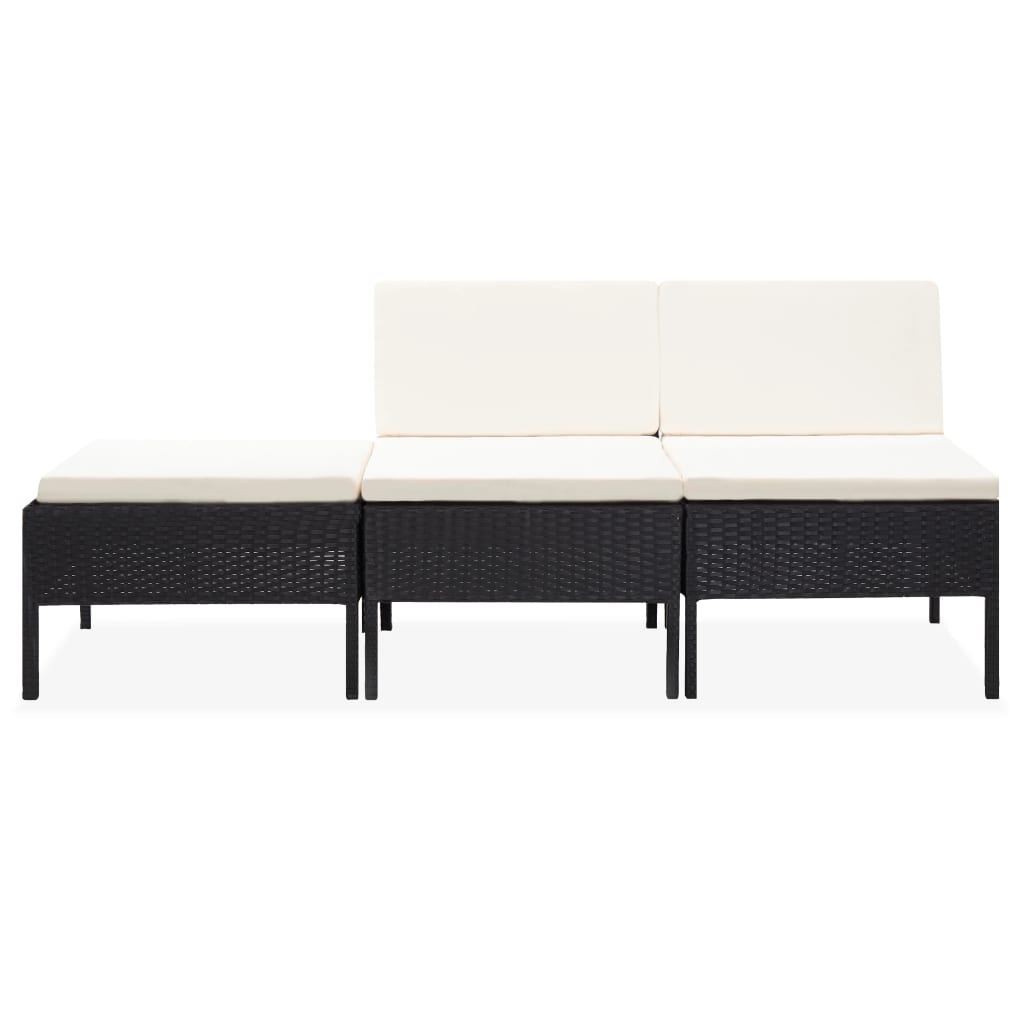 3-delt Have Lounge Sæt med Puder Poly Rattan Sort